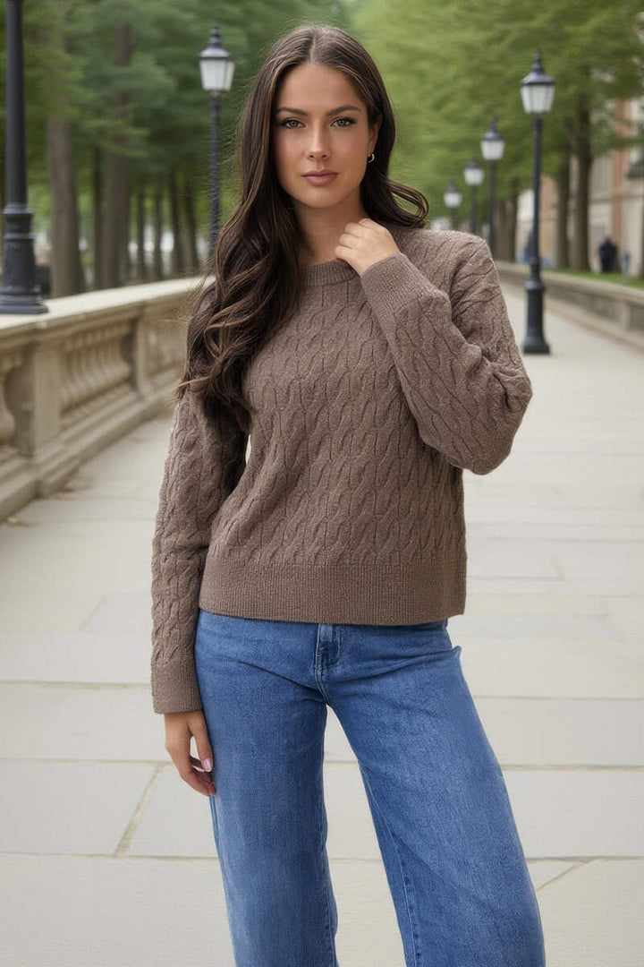 Timmy | Women’s mink round neck cable knit sweater
