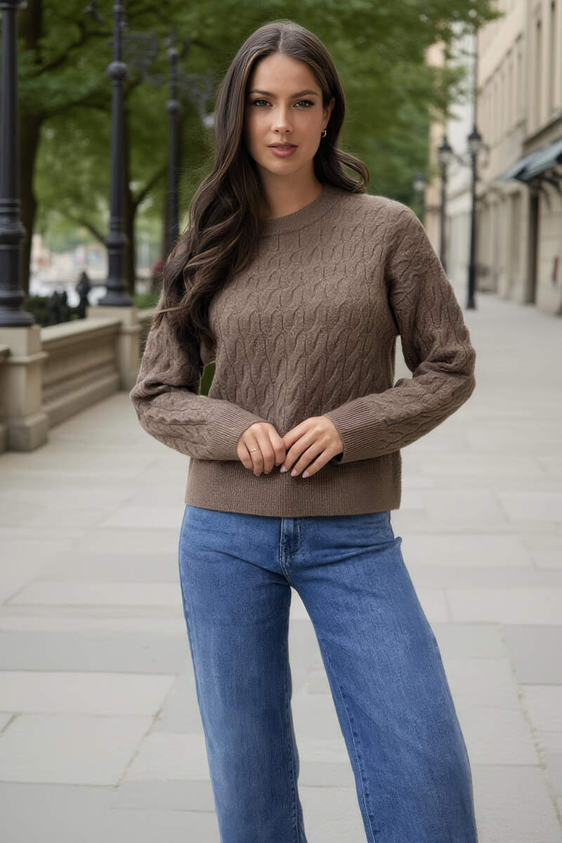 Timmy | Women’s mink round neck cable knit sweater
