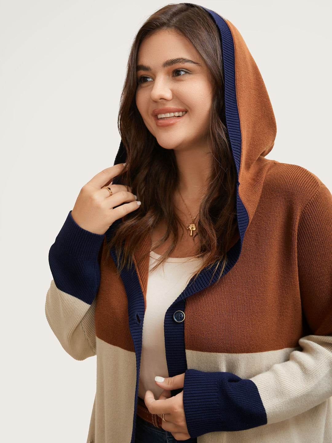 Adeline | Women’s color block hooded knit cardigan with patch pockets