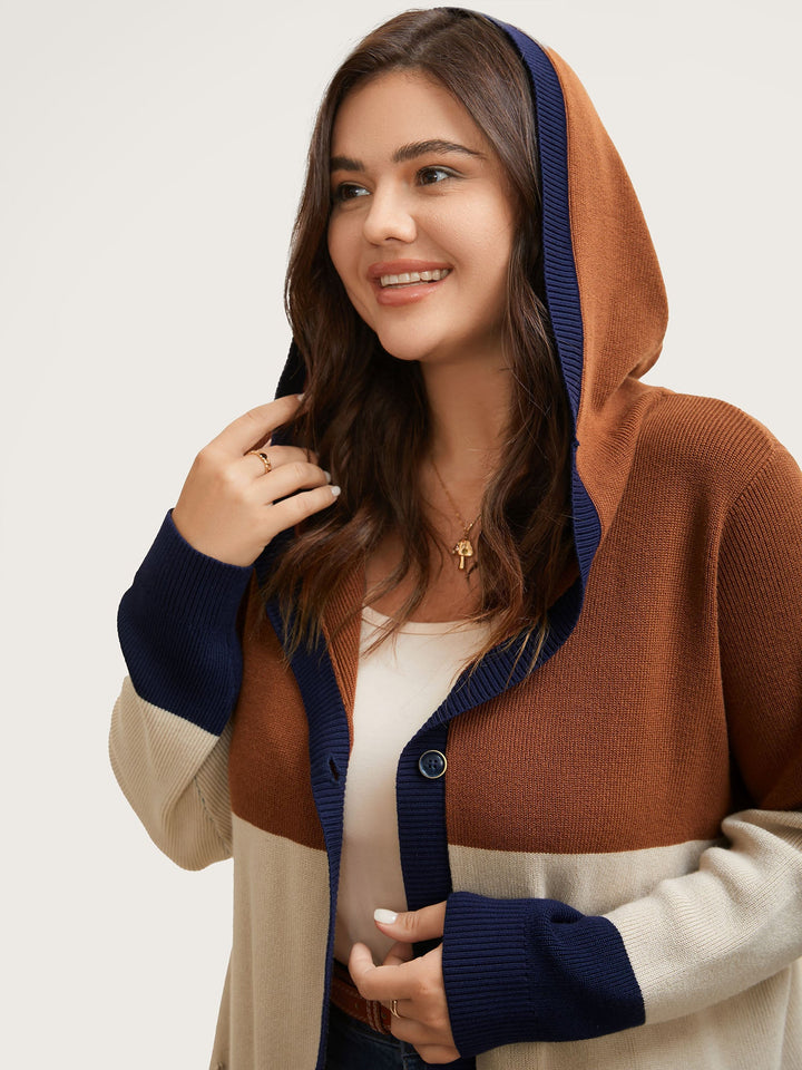 Adeline | Women’s color block hooded knit cardigan with patch pockets