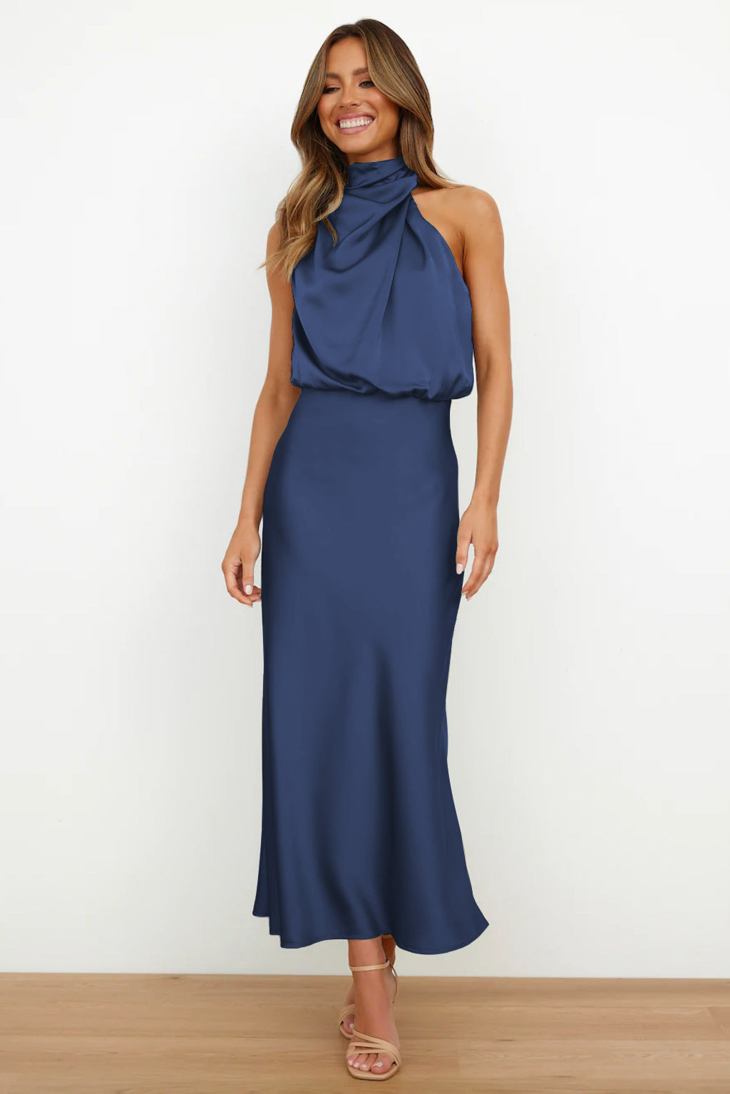 Ruby | Women’s maxi dress with high neckline and draped silhouette