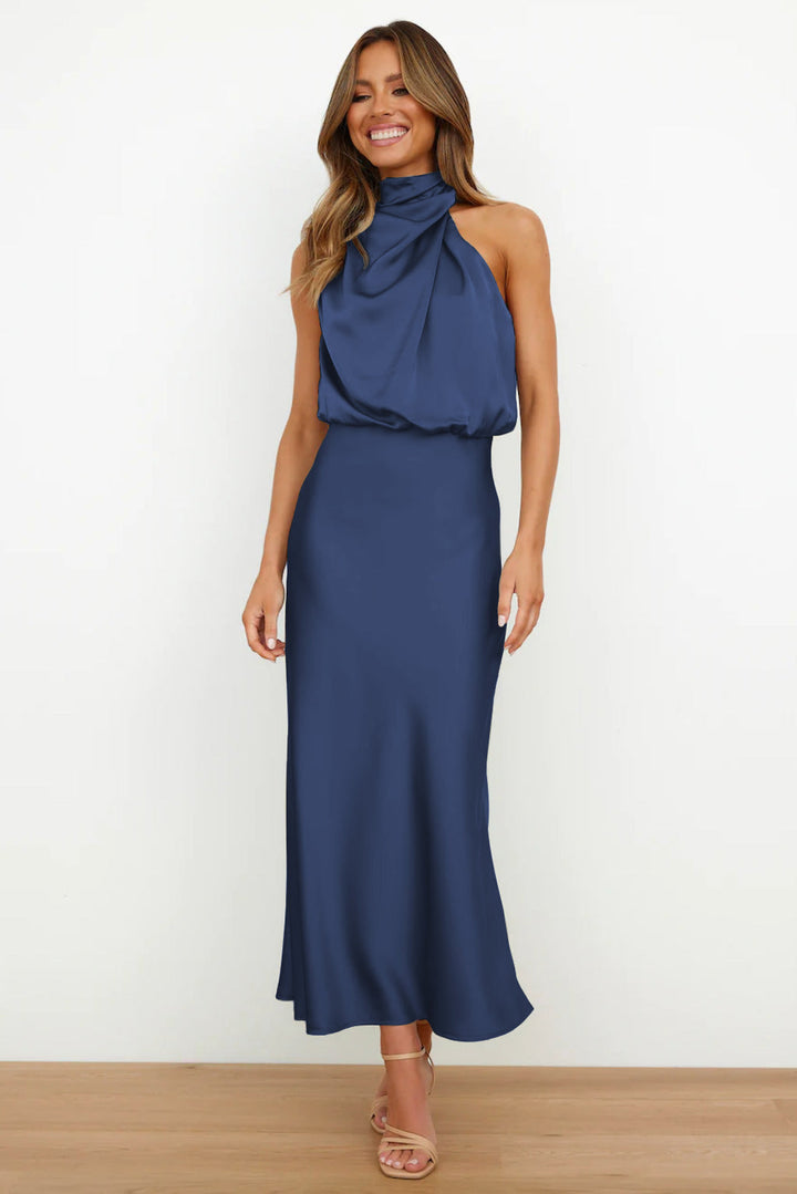 Ruby | Women’s maxi dress with high neckline and draped silhouette