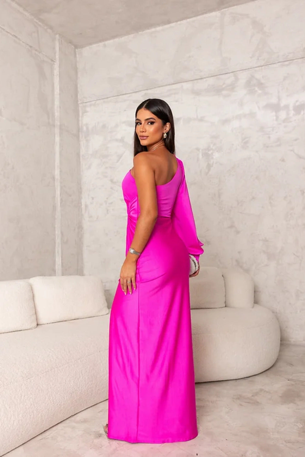 Amy | Women’s one-shoulder drape maxi dress with slit detail