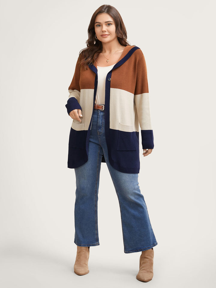 Adeline | Women’s color block hooded knit cardigan with patch pockets