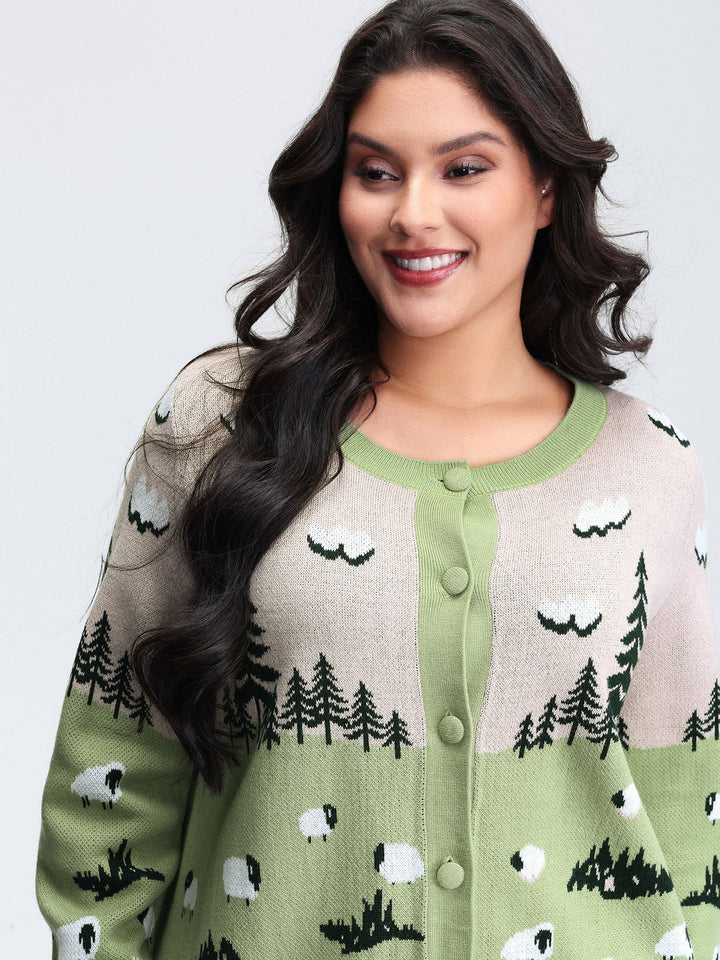 Magnolia | Women’s knit button-up cardigan with scenic sheep pattern
