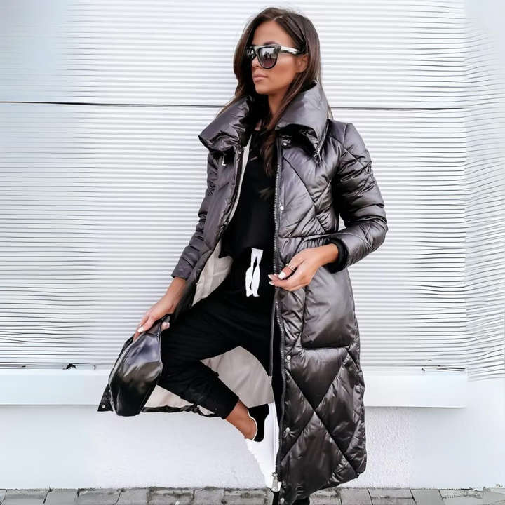 Amelia | Women’s elegant long quilted coat with glossy finish