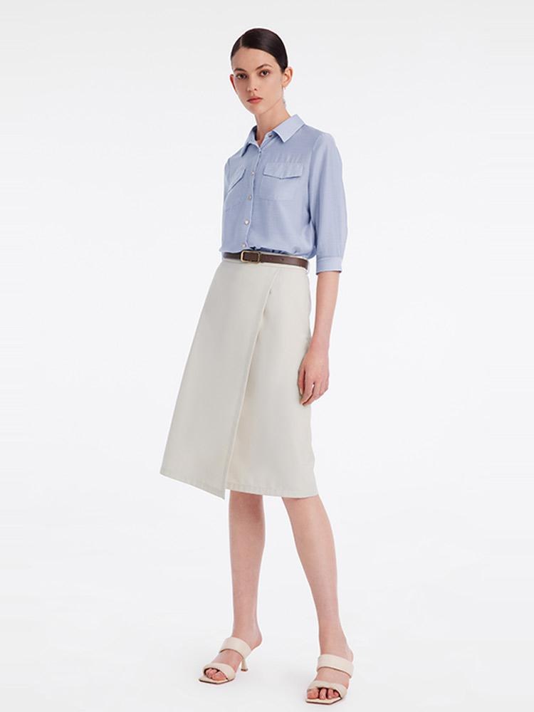 Vada | Women’s acetate shirt and asymmetric skirt set with leather belt