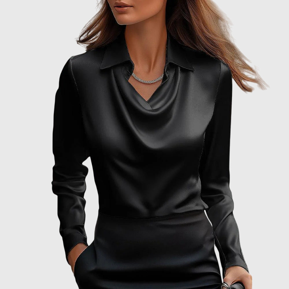 Sylvie | Glossy blouse with pleated neckline