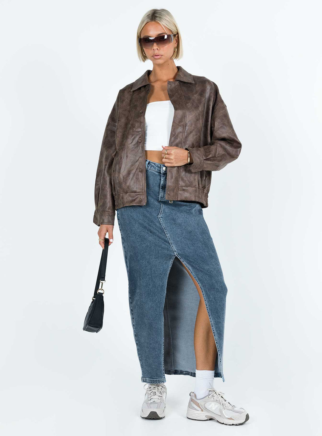 Gervie | Women’s vintage faux leather bomber jacket