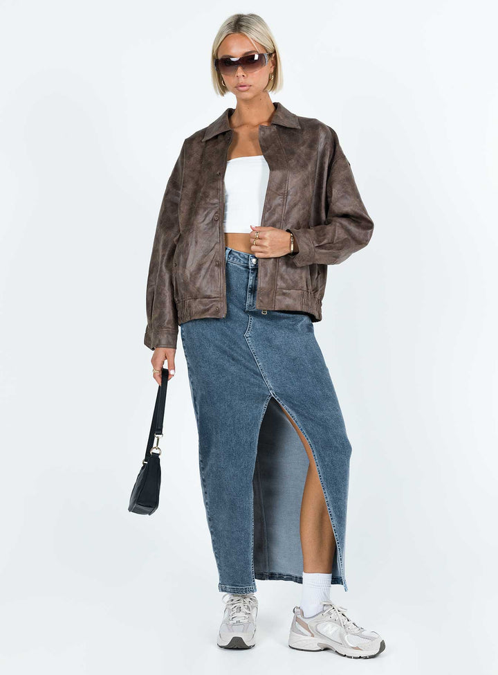 Gervie | Women’s vintage faux leather bomber jacket
