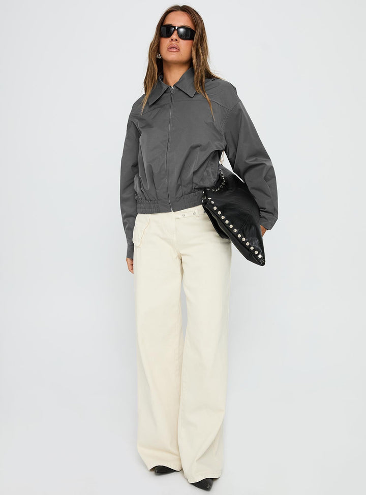 Michelle | Women’s oversized bomber jacket with zip front and ribbed waistband