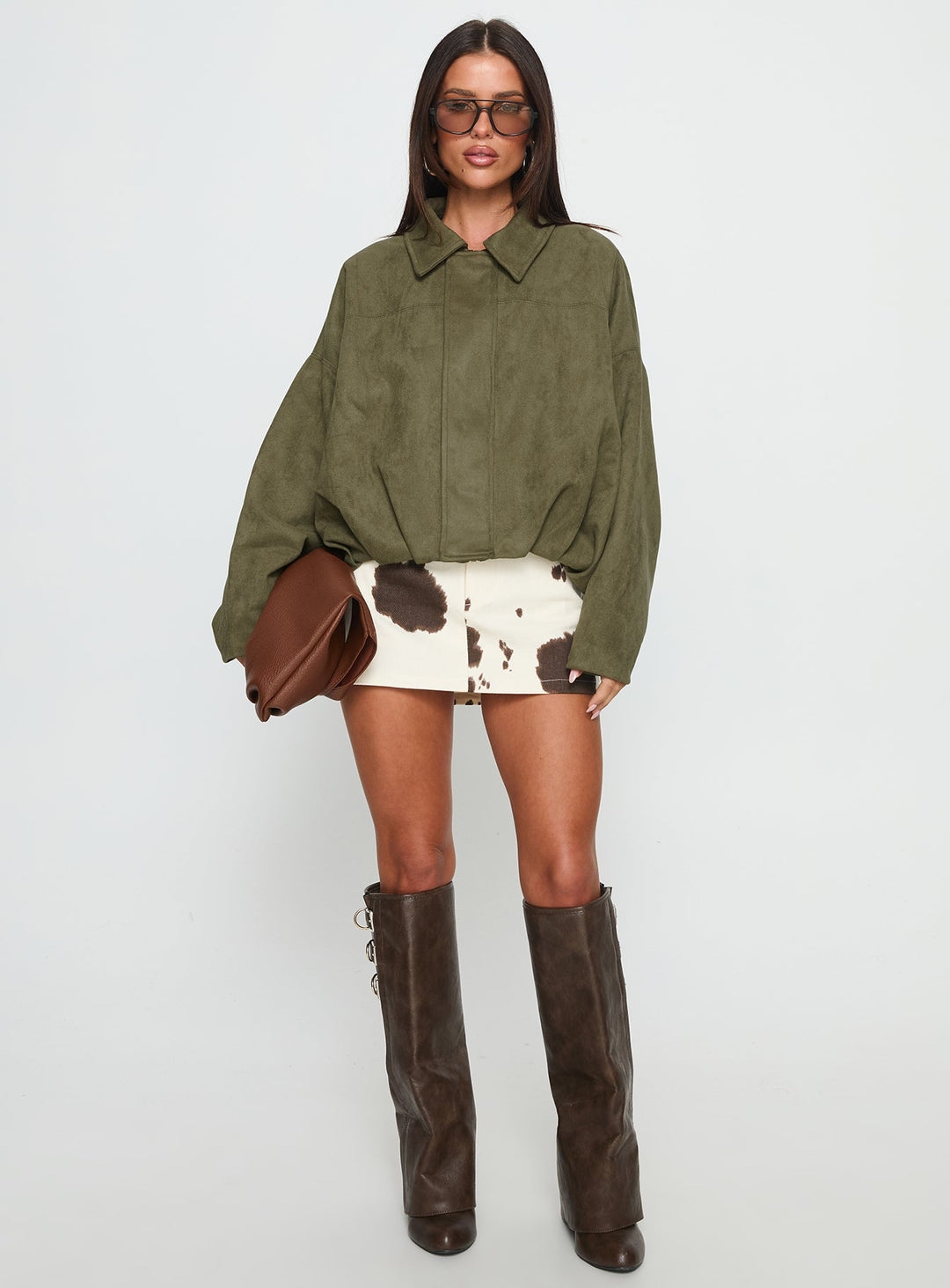 Lovie | Women’s oversized faux suede bomber jacket