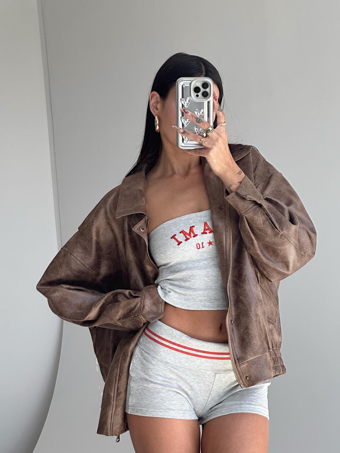 Gervie | Women’s vintage faux leather bomber jacket