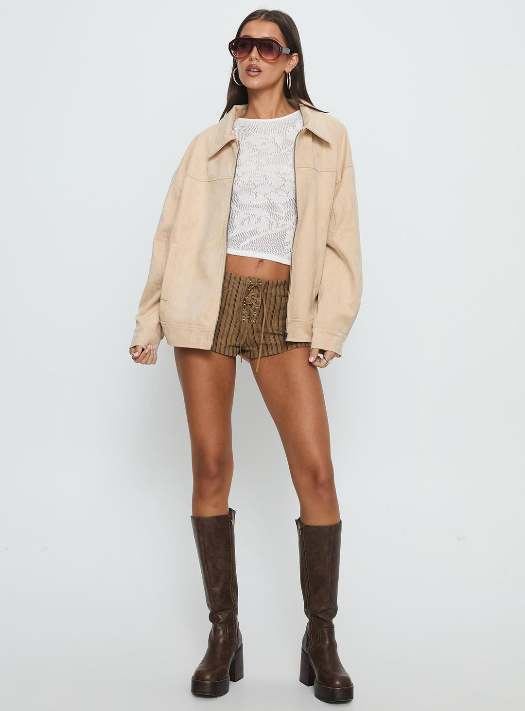 Juliee | Women’s oversized  faux suede zip-up bomber jacket
