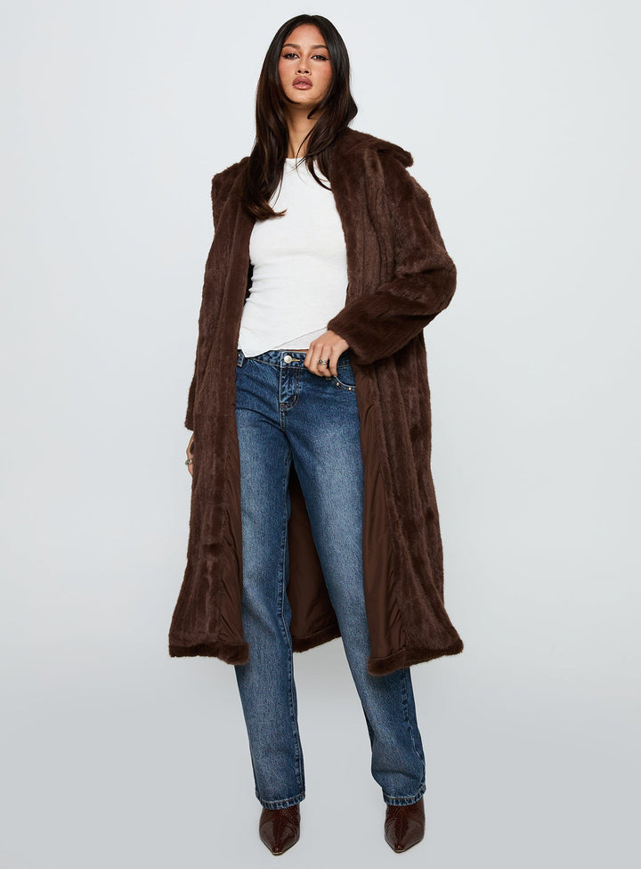 Sue | Women’s oversized faux fur trench coat with lapel collar and drop shoulders