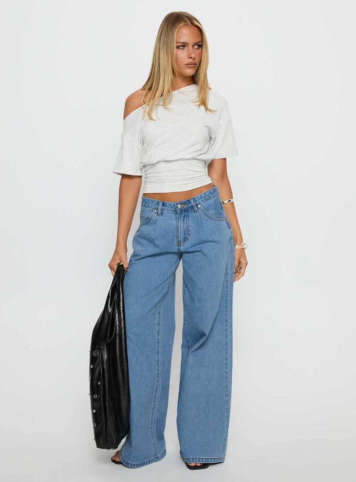 Arleen | Women’s wide-leg pleated denim jeans with belt looped waist