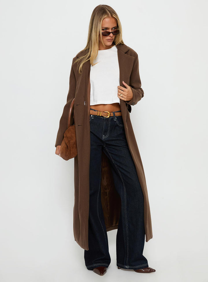 Cristy | Women’s longline trench coat with lapel collar and double button closure