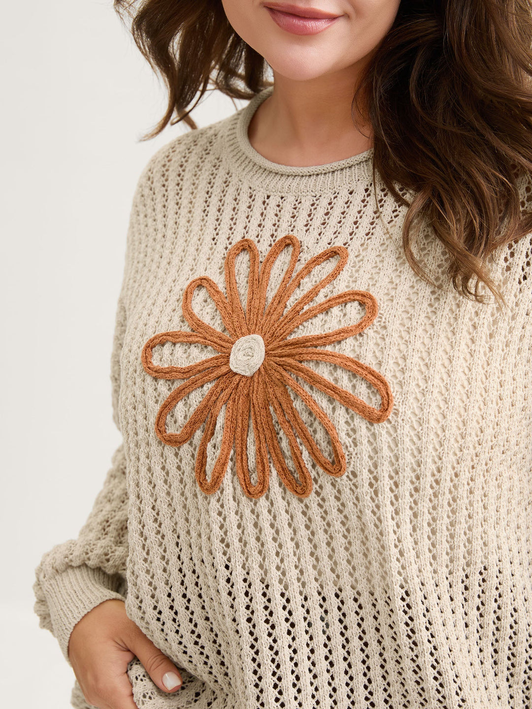 Brielle | Women’s open-knit sweater with floral embroidery