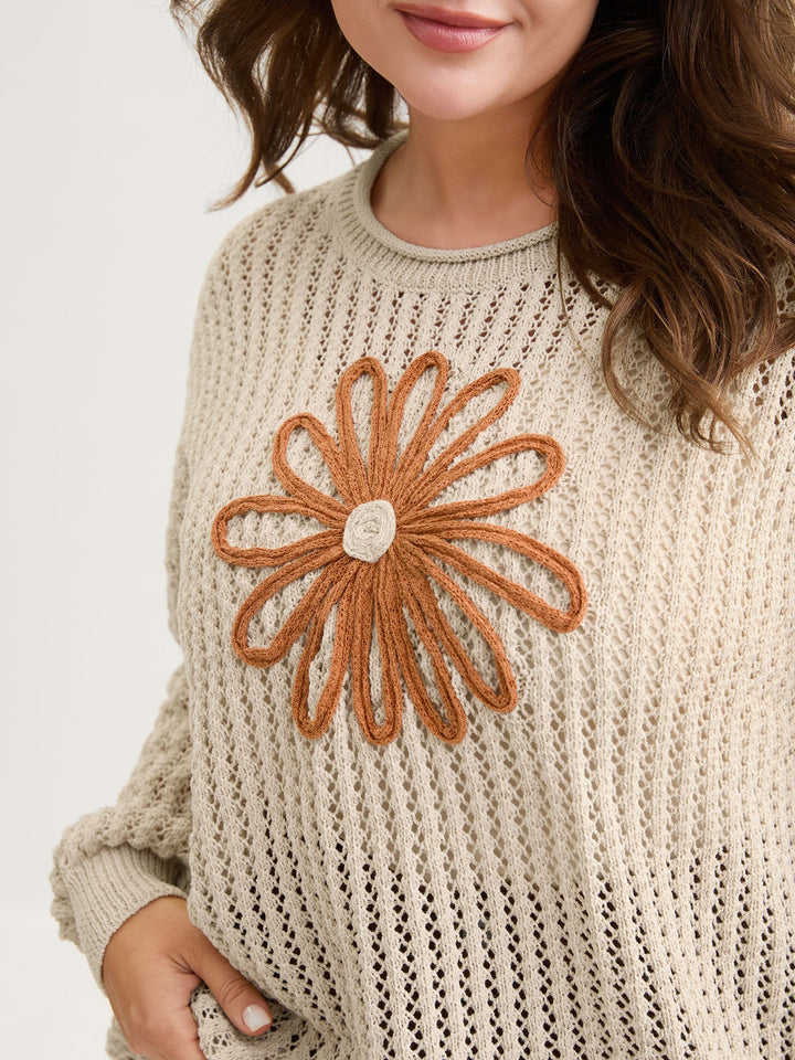 Brielle | Women’s open-knit sweater with floral embroidery