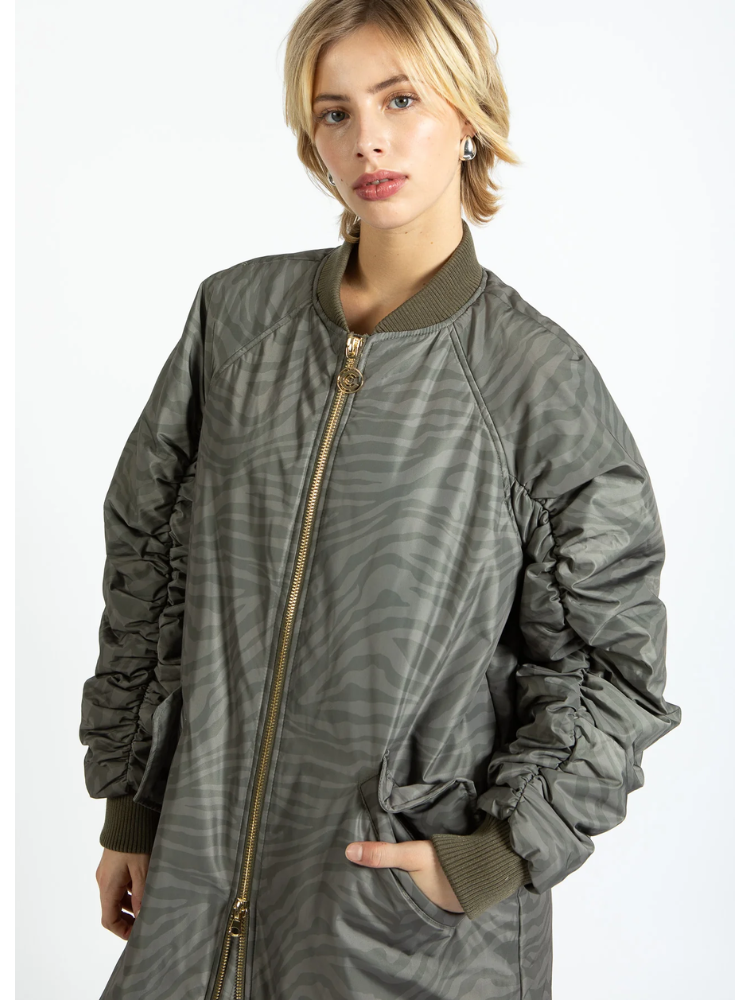 Alicia | Women’s long zebra print bomber jacket