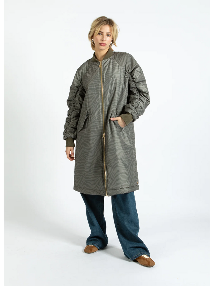 Alicia | Women’s long zebra print bomber jacket