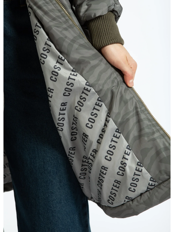 Alicia | Women’s long zebra print bomber jacket