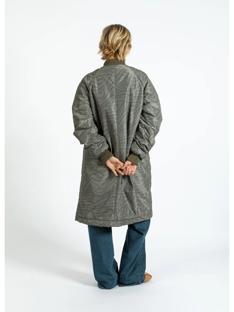 Alicia | Women’s long zebra print bomber jacket