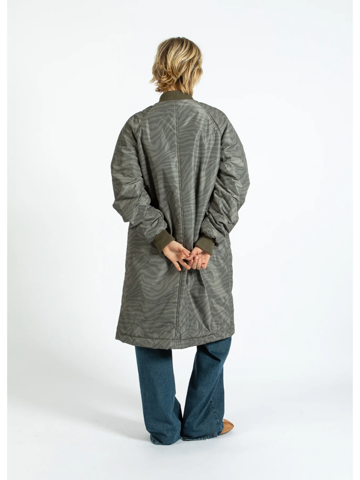 Alicia | Women’s long zebra print bomber jacket