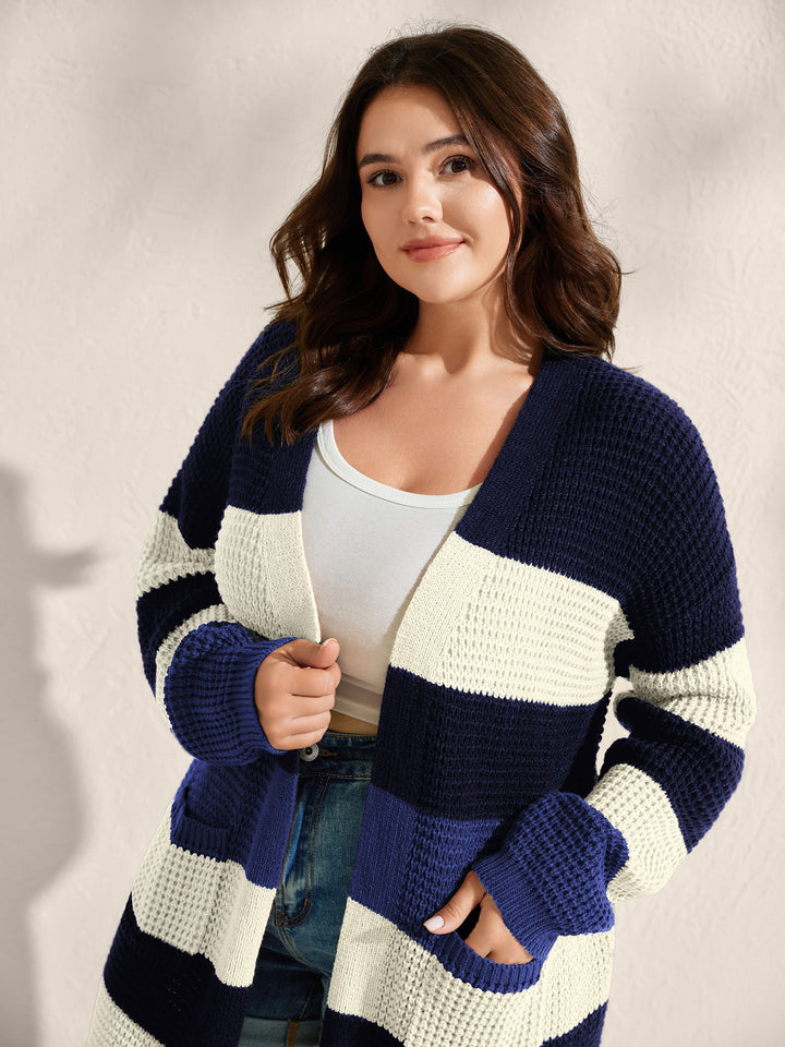 Melody | Women’s striped open-front knit cardigan with pockets