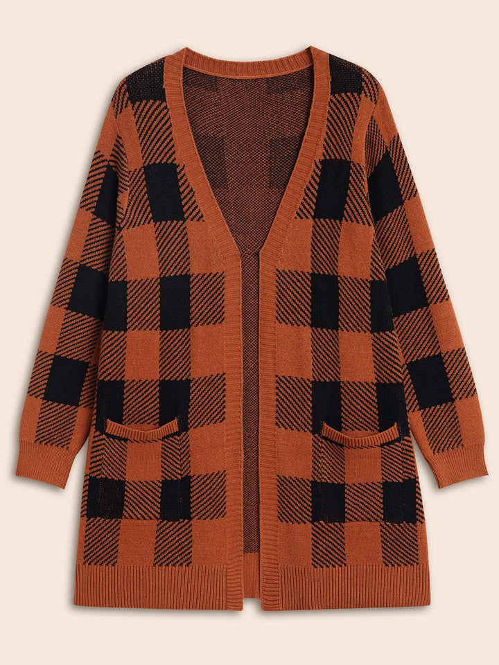 Josephine | Women’s plaid open-front cardigan with patch pockets