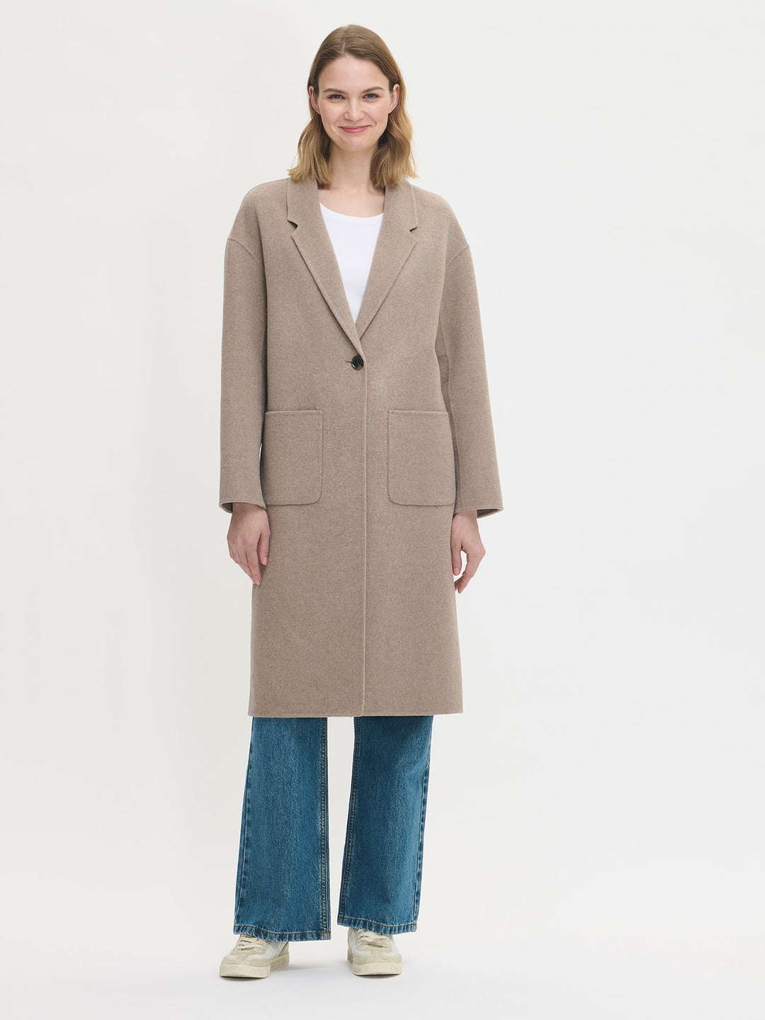 Yasmine | Women’s single button wool blend coat with front patch pockets