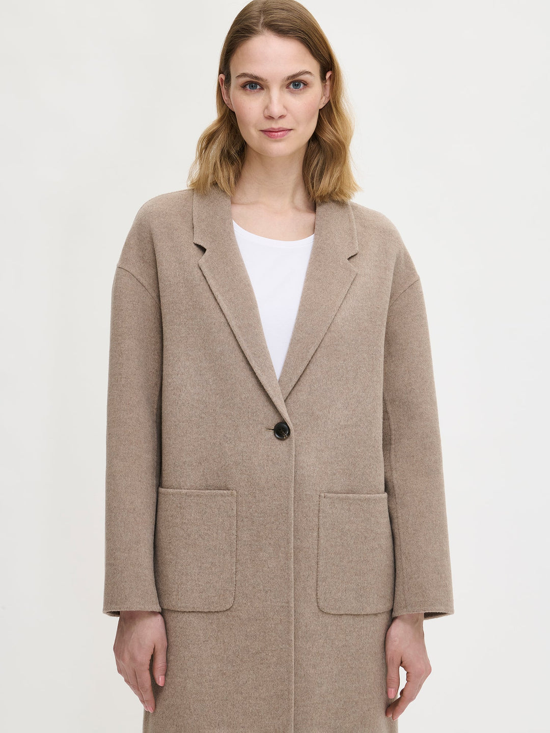 Yasmine | Women’s single button wool blend coat with front patch pockets