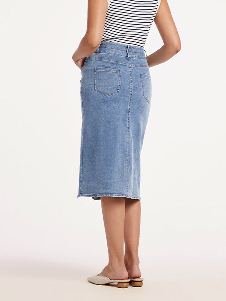 Elouise | Women’s high-waist denim midi skirt with front slit