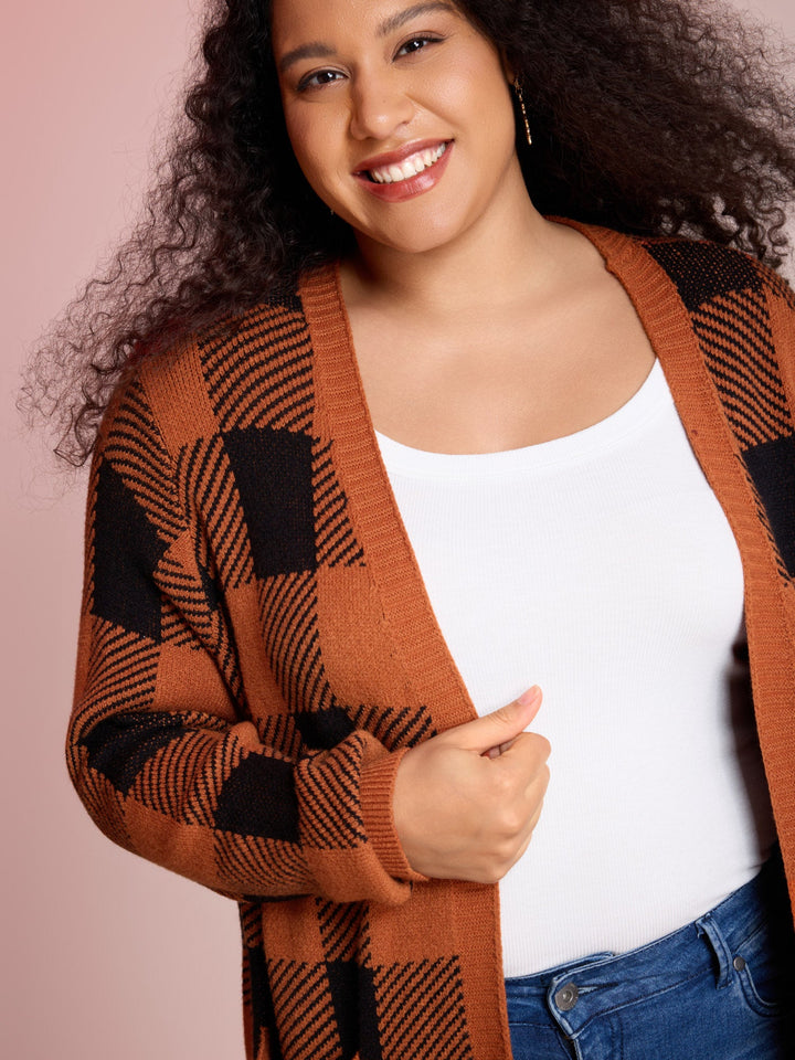 Josephine | Women’s plaid open-front cardigan with patch pockets