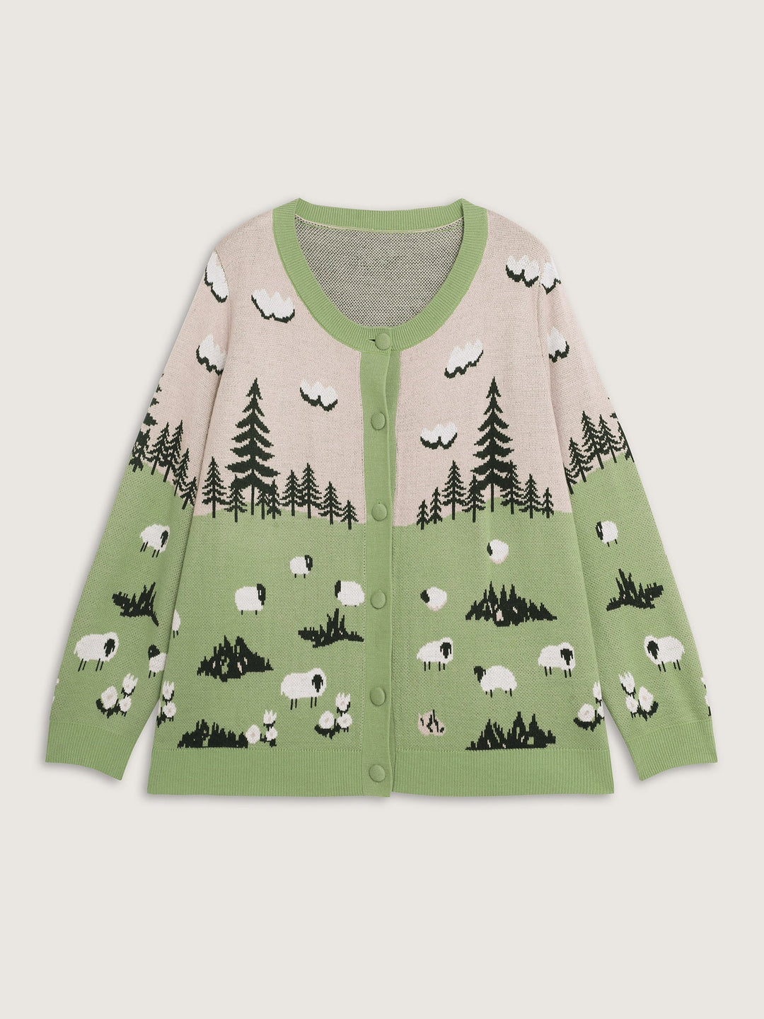 Magnolia | Women’s knit button-up cardigan with scenic sheep pattern