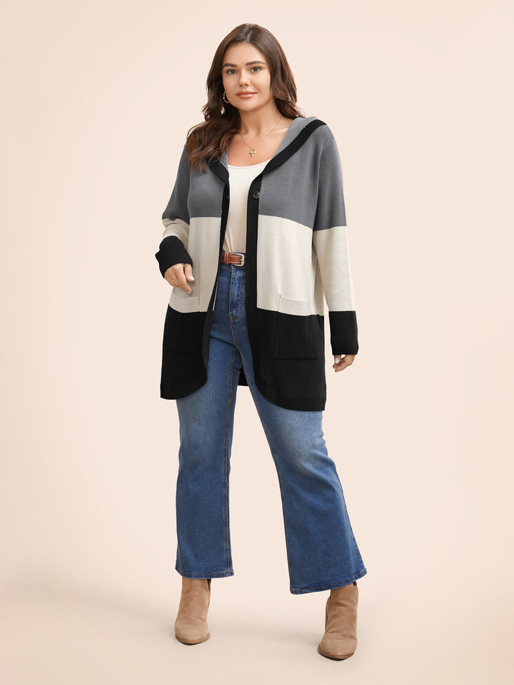 Adeline | Women’s color block hooded knit cardigan with patch pockets