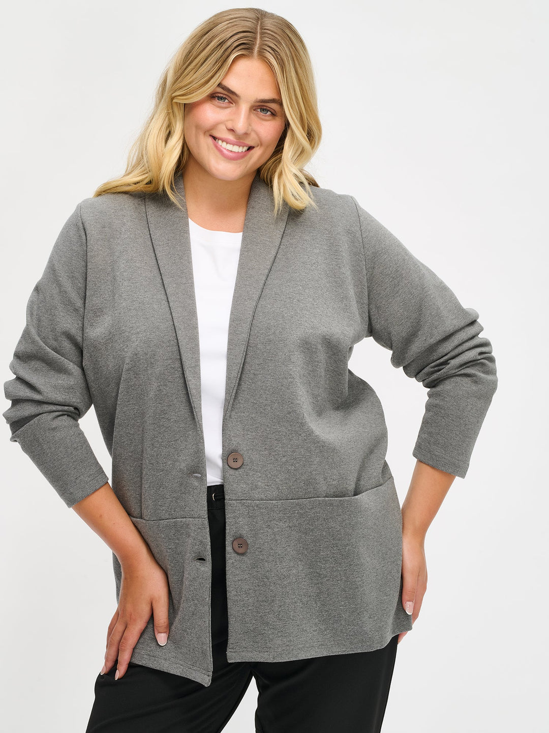 Abigail | Classic button-up style long sleeve gray jacket