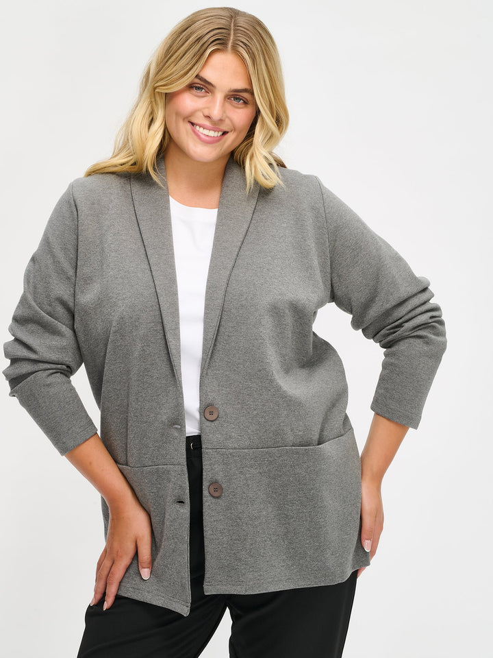 Abigail | Classic button-up style long sleeve gray jacket