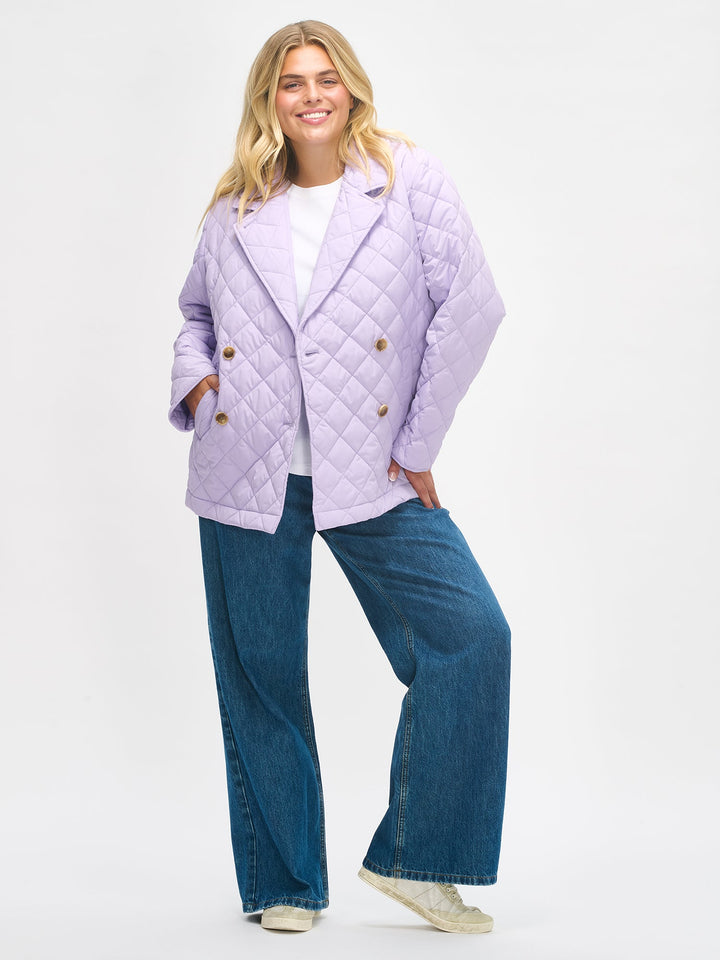 Angie |  Women’s double-breasted quilted jacket with wide lapel collar