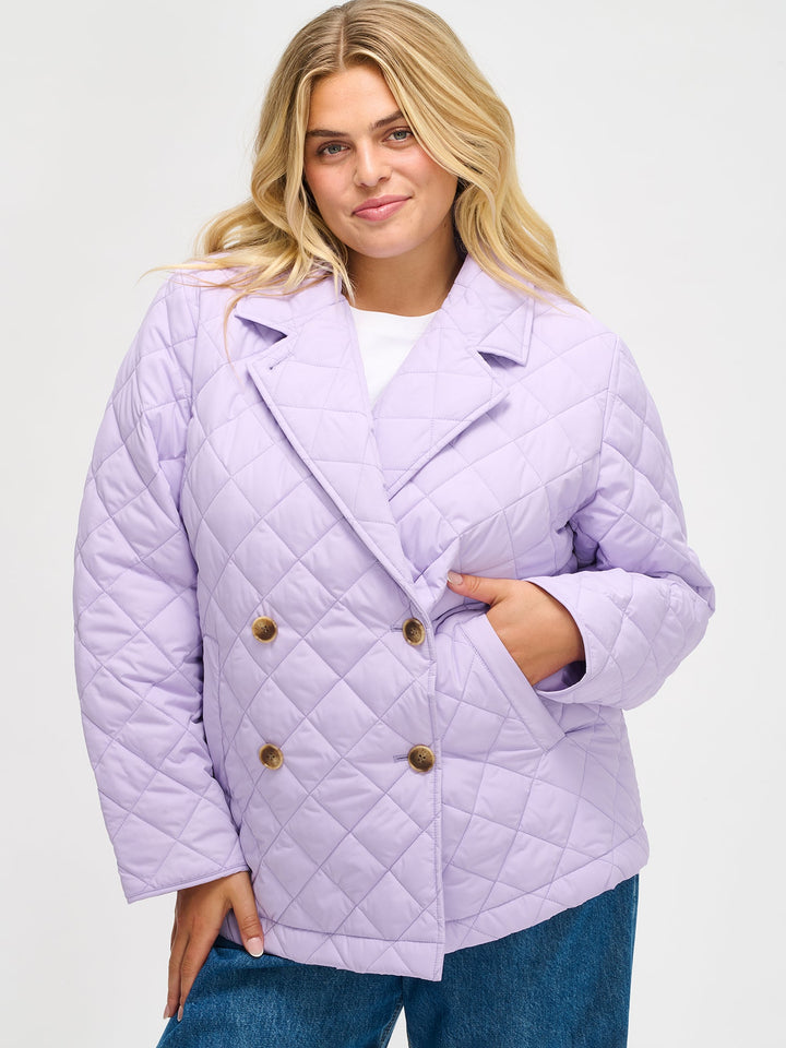 Angie |  Women’s double-breasted quilted jacket with wide lapel collar