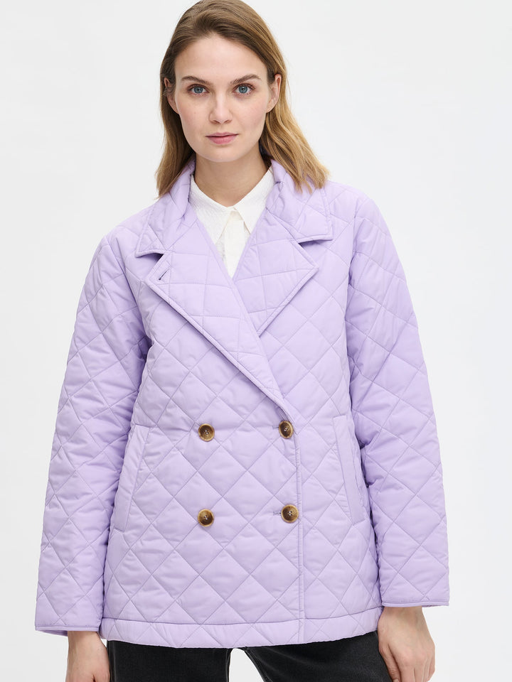 Angie |  Women’s double-breasted quilted jacket with wide lapel collar