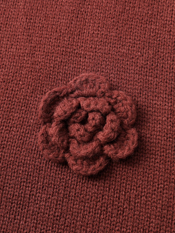 Samantha | Women's 3D floral pattern round neck knit cardigan with ribbed trims