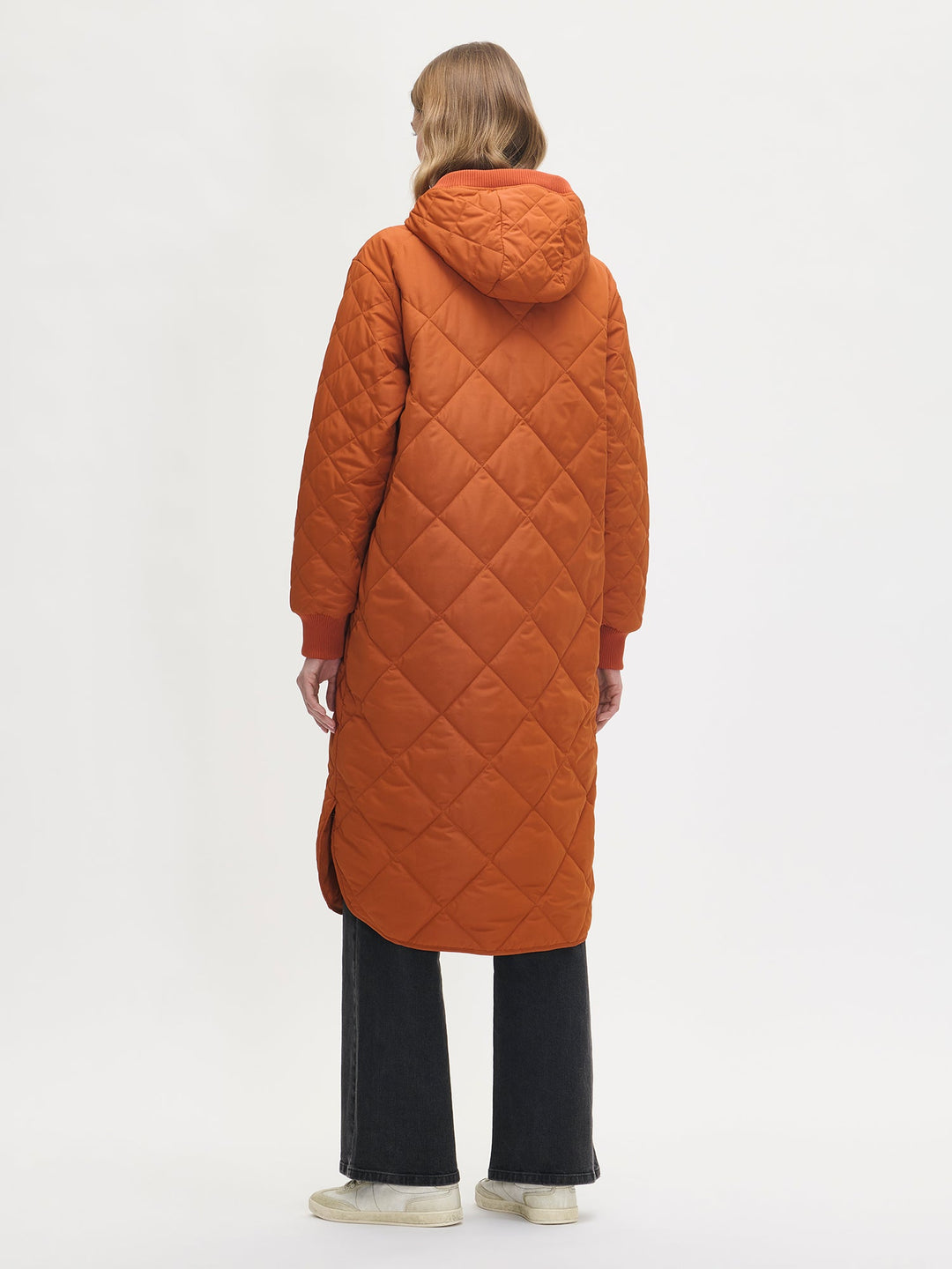 Solana | Women’s long quilted hooded coat with oversized patch pockets