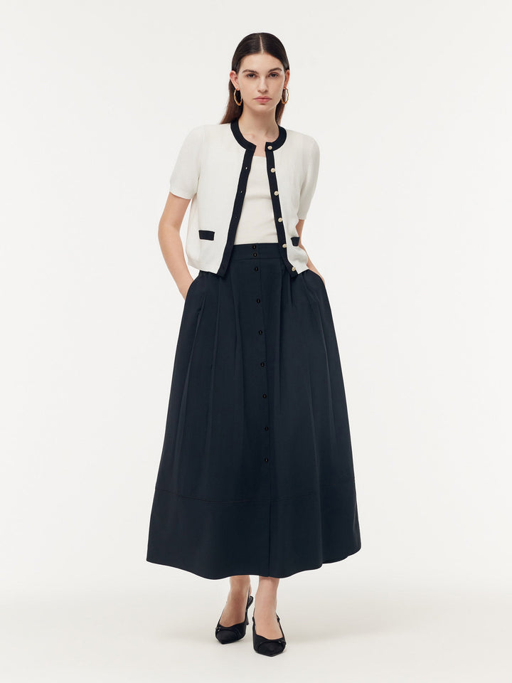 Kiara | Women's A-line pleated maxi skirt with shell buttons