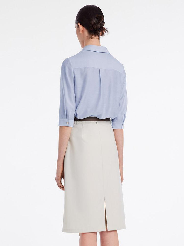 Vada | Women’s acetate shirt and asymmetric skirt set with leather belt