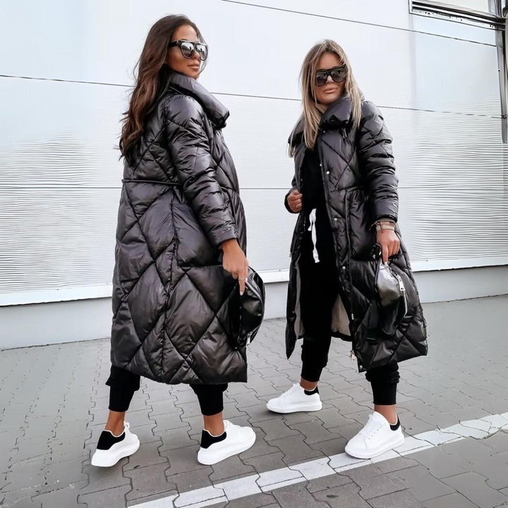 Amelia | Women’s elegant long quilted coat with glossy finish
