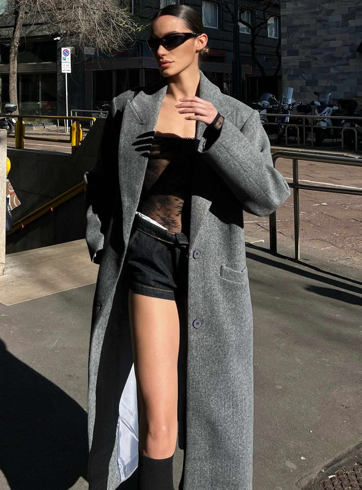 Irene | Women’s long trench coat with lapel collar and front button fastening