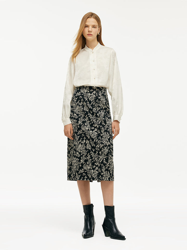 Aspen | Women's floral jacquard stretch pencil skirt