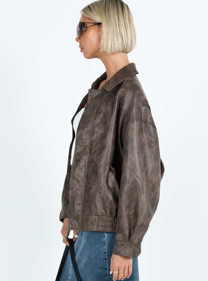 Gervie | Women’s vintage faux leather bomber jacket