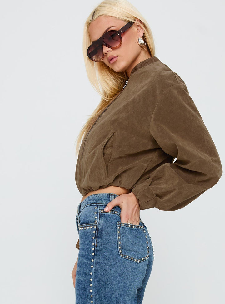 Elizabeth | Women’s faux suede cropped bomber jacket